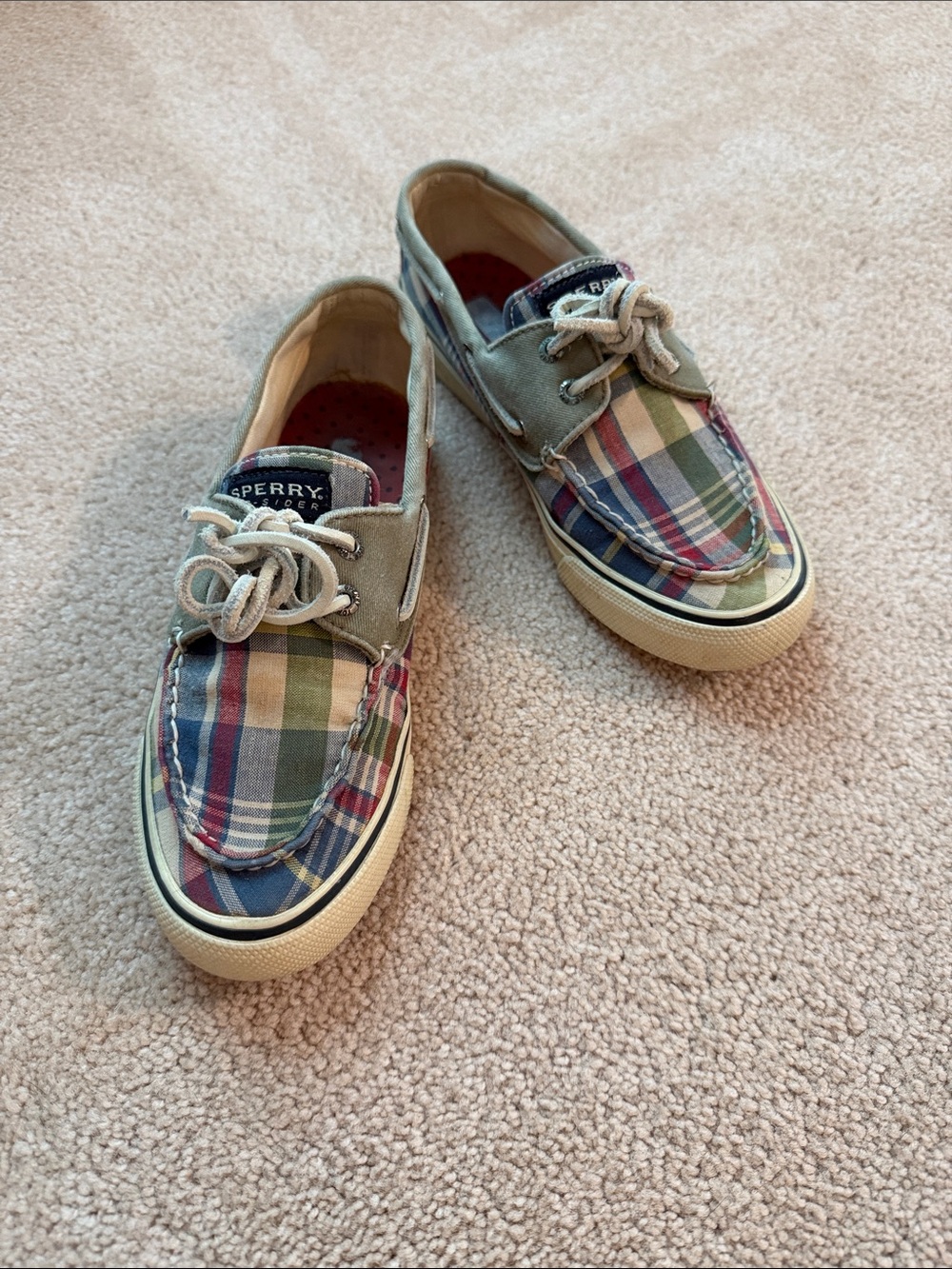 Sperry Multicolor Plaid Canvas Boat Shoes with Sage Trim